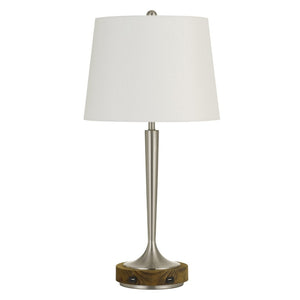HomeRoots 29" Nickel Metal Table Lamp with USB Port & Off-White Shade - Modern Accent for Any Room 524699