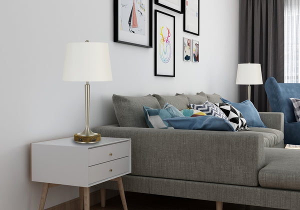 HomeRoots 29" Nickel Metal Table Lamp with USB Port & Off-White Shade - Modern Accent for Any Room 524699