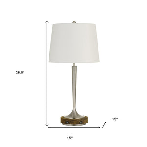 HomeRoots 29" Nickel Metal Table Lamp with USB Port & Off-White Shade - Modern Accent for Any Room 524699