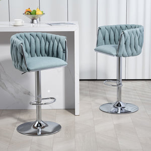 English Elm 360° Fabric Swivel Bar Stools Set of 2 with High Rebound Sponge Cushions, Adjustable Metal Legs, Modern Design Blue W2215P252782