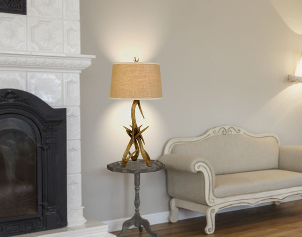 Homeroots 33" Brown Antlers Table Lamp With Brown Empire Shade   524700
