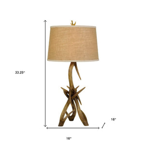 Homeroots 33" Brown Antlers Table Lamp With Brown Empire Shade   524700