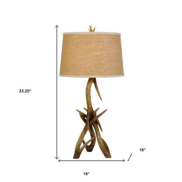 Homeroots 33" Brown Antlers Table Lamp With Brown Empire Shade   524700