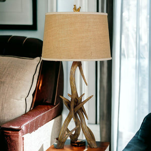 Homeroots 33" Brown Antlers Table Lamp With Brown Empire Shade   524700