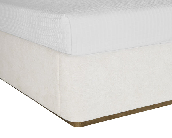 Sunpan Jamille Bed - Plush Eclipse White Upholstered Design with Solid Oak Frame and Extra Thick Headboard Queen