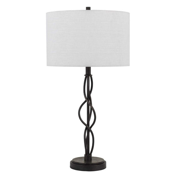 HomeRoots 30" Elegant Black Metal Candlestick Table Lamp with Off-White Shade for Timeless Ambient Lighting 524701
