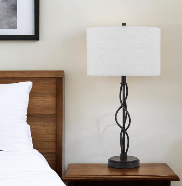 HomeRoots 30" Elegant Black Metal Candlestick Table Lamp with Off-White Shade for Timeless Ambient Lighting 524701