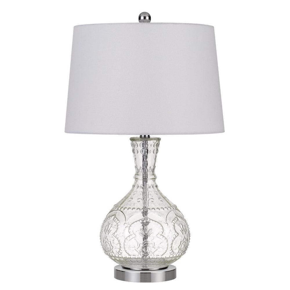 HomeRoots 27" Clear Metal Table Lamp with White Shade - Elegant Design, Adjustable Brightness & Modern Style 524703