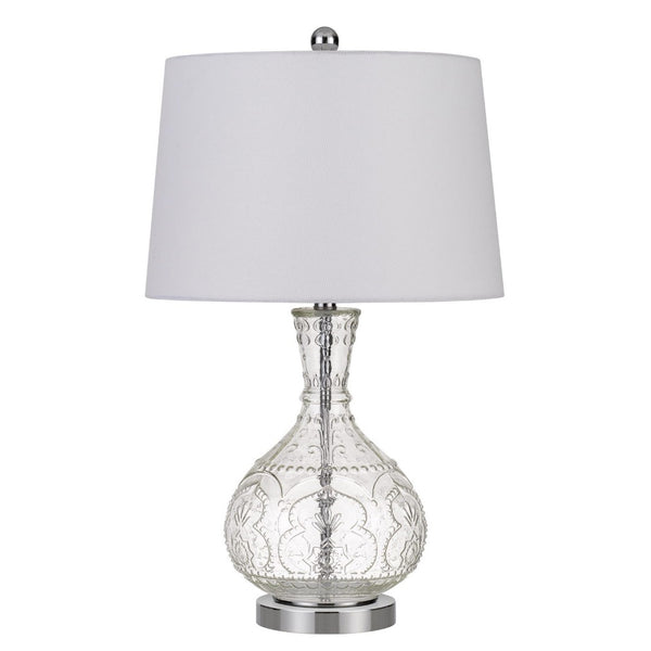 HomeRoots 27" Clear Metal Table Lamp with White Shade - Elegant Design, Adjustable Brightness & Modern Style 524703