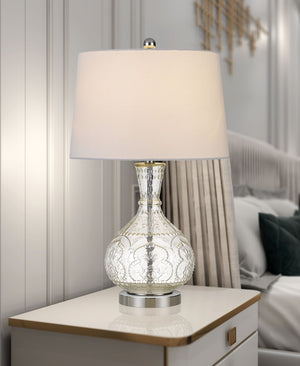 HomeRoots 27" Clear Metal Table Lamp with White Shade - Elegant Design, Adjustable Brightness & Modern Style 524703