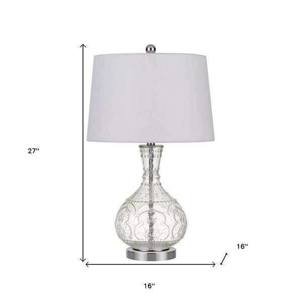 HomeRoots 27" Clear Metal Table Lamp with White Shade - Elegant Design, Adjustable Brightness & Modern Style 524703