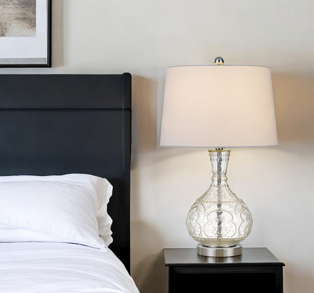 HomeRoots 27" Clear Metal Table Lamp with White Shade - Elegant Design, Adjustable Brightness & Modern Style 524703