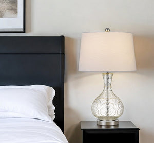 HomeRoots 27" Clear Metal Table Lamp with White Shade - Elegant Design, Adjustable Brightness & Modern Style 524703