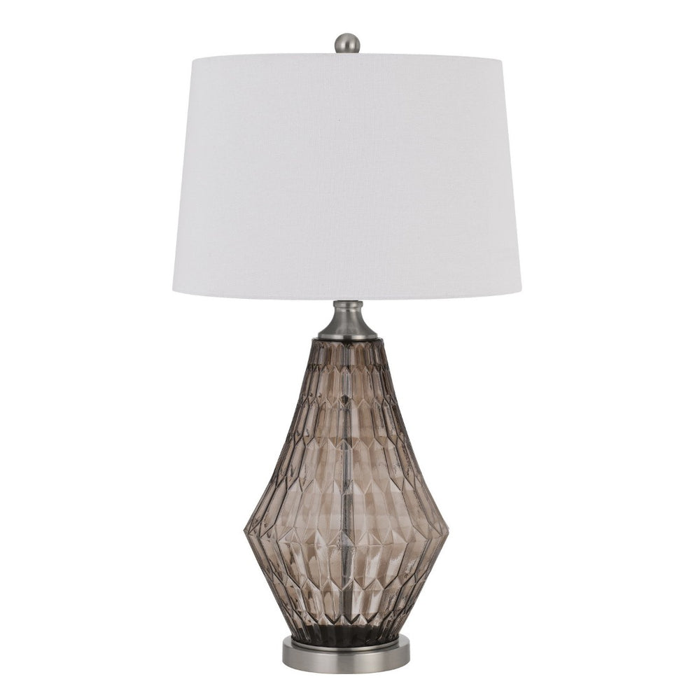 HomeRoots 31" Gray Metal Geometric Table Lamp - Stylish Off-White Shade, Modern Design for Any Space 524705