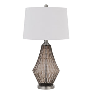 HomeRoots 31" Gray Metal Geometric Table Lamp - Stylish Off-White Shade, Modern Design for Any Space 524705