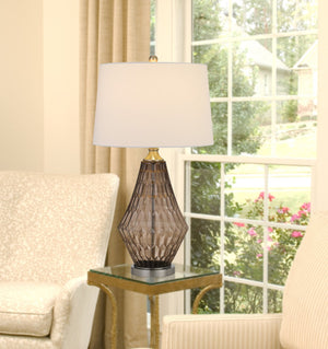 HomeRoots 31" Gray Metal Geometric Table Lamp - Stylish Off-White Shade, Modern Design for Any Space 524705