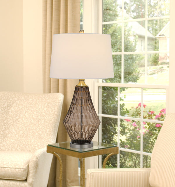 HomeRoots 31" Gray Metal Geometric Table Lamp - Stylish Off-White Shade, Modern Design for Any Space 524705