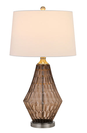 HomeRoots 31" Gray Metal Geometric Table Lamp - Stylish Off-White Shade, Modern Design for Any Space 524705