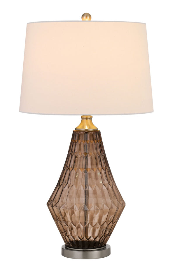 HomeRoots 31" Gray Metal Geometric Table Lamp - Stylish Off-White Shade, Modern Design for Any Space 524705