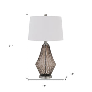 HomeRoots 31" Gray Metal Geometric Table Lamp - Stylish Off-White Shade, Modern Design for Any Space 524705