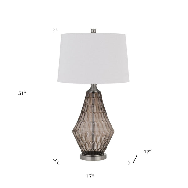 HomeRoots 31" Gray Metal Geometric Table Lamp - Stylish Off-White Shade, Modern Design for Any Space 524705