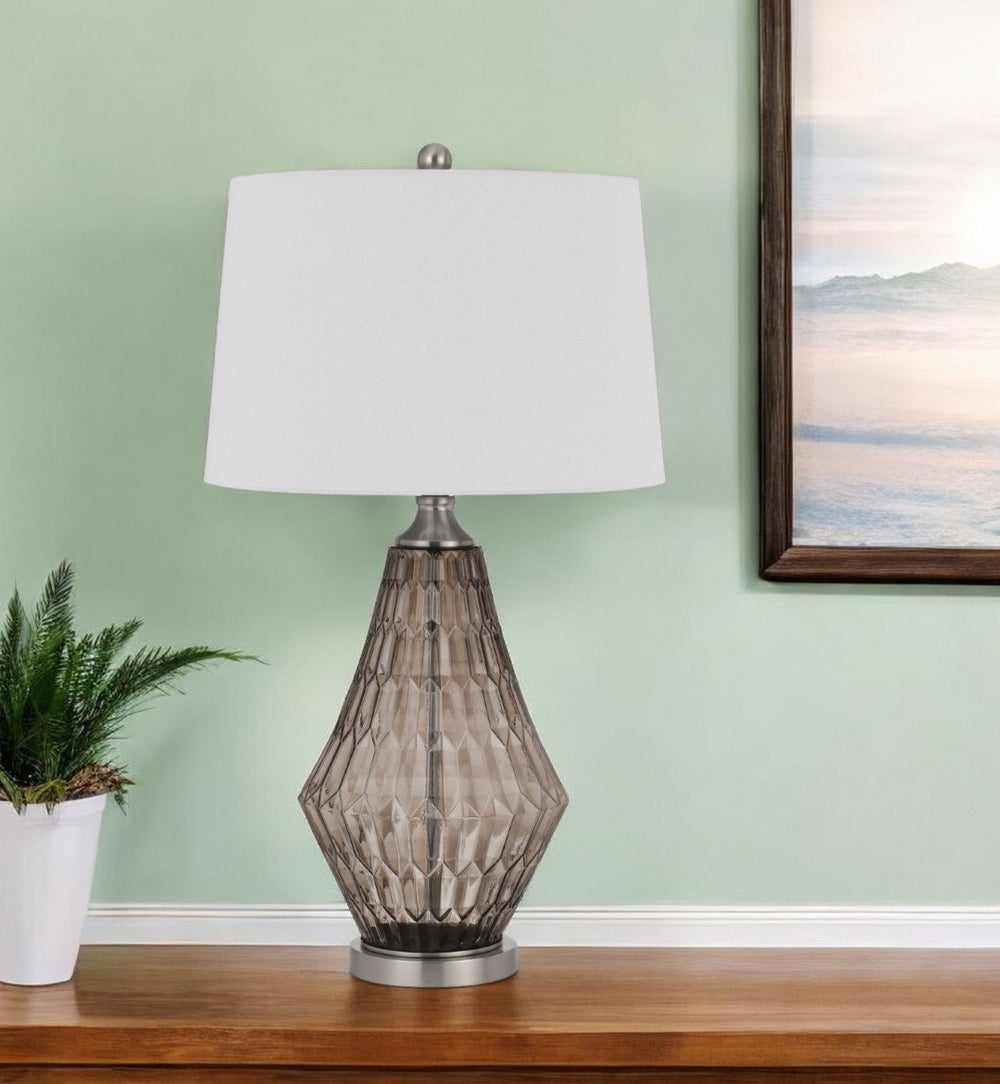 HomeRoots 31" Gray Metal Geometric Table Lamp - Stylish Off-White Shade, Modern Design for Any Space 524705