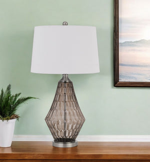 HomeRoots 31" Gray Metal Geometric Table Lamp - Stylish Off-White Shade, Modern Design for Any Space 524705