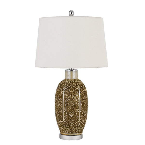 HomeRoots 29" Elegant Brown Metal Table Lamp with Off-White Shade – Stylish Accent for Any Room Decor 524706