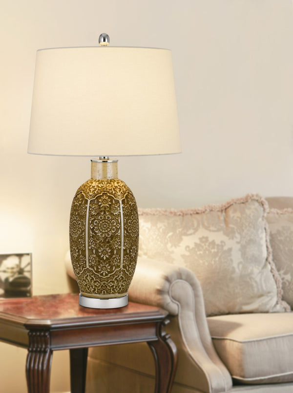 HomeRoots 29" Elegant Brown Metal Table Lamp with Off-White Shade – Stylish Accent for Any Room Decor 524706
