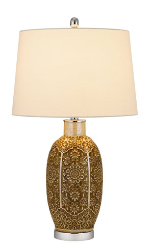HomeRoots 29" Elegant Brown Metal Table Lamp with Off-White Shade – Stylish Accent for Any Room Decor 524706