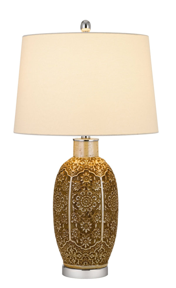 HomeRoots 29" Elegant Brown Metal Table Lamp with Off-White Shade – Stylish Accent for Any Room Decor 524706