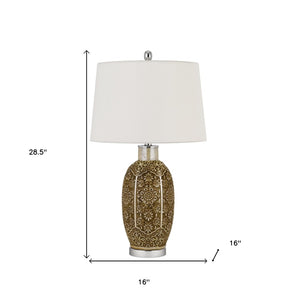 HomeRoots 29" Elegant Brown Metal Table Lamp with Off-White Shade – Stylish Accent for Any Room Decor 524706