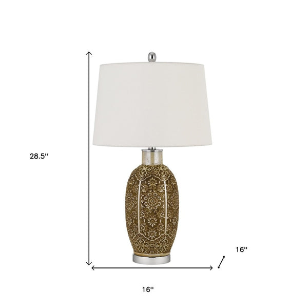 HomeRoots 29" Elegant Brown Metal Table Lamp with Off-White Shade – Stylish Accent for Any Room Decor 524706