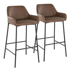 English Elm Daniella 30" Modern Barstool Set Of 2 In Black Metal & Espresso Faux Leather For Kitchen Comfort B202S00550