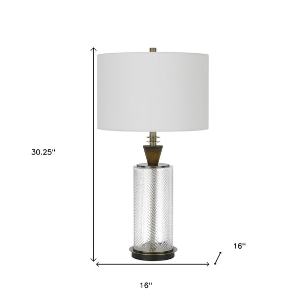 Homeroots 30" Clear Metal Table Lamp With White Empire Shade   524712