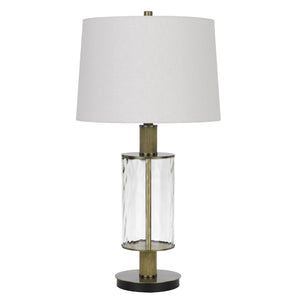 HomeRoots 31" Clear Metal Table Lamp - Modern Dimmable Design with White Empire Shade & Wood Accents for Any Room 524713