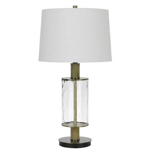 HomeRoots 31" Clear Metal Table Lamp - Modern Dimmable Design with White Empire Shade & Wood Accents for Any Room 524713