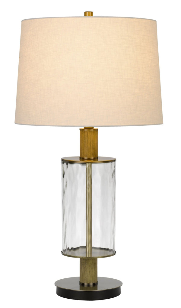 HomeRoots 31" Clear Metal Table Lamp - Modern Dimmable Design with White Empire Shade & Wood Accents for Any Room 524713