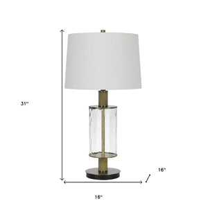 HomeRoots 31" Clear Metal Table Lamp - Modern Dimmable Design with White Empire Shade & Wood Accents for Any Room 524713
