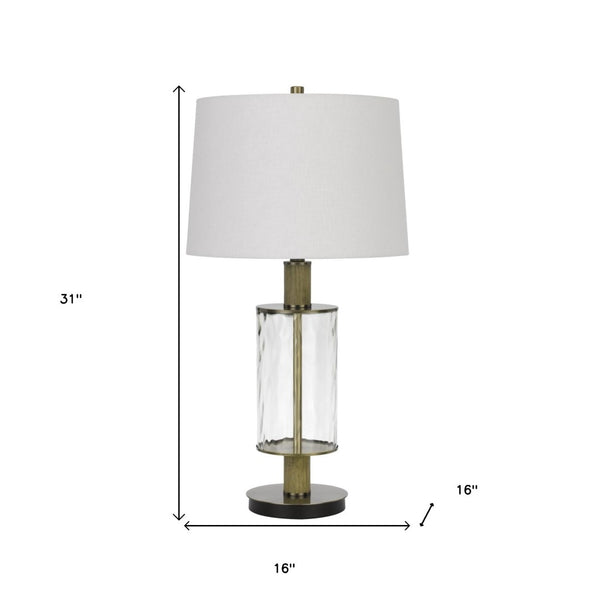 HomeRoots 31" Clear Metal Table Lamp - Modern Dimmable Design with White Empire Shade & Wood Accents for Any Room 524713