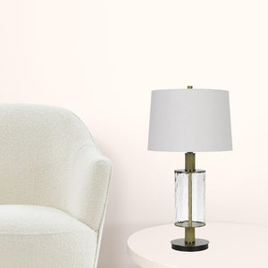 HomeRoots 31" Clear Metal Table Lamp - Modern Dimmable Design with White Empire Shade & Wood Accents for Any Room 524713