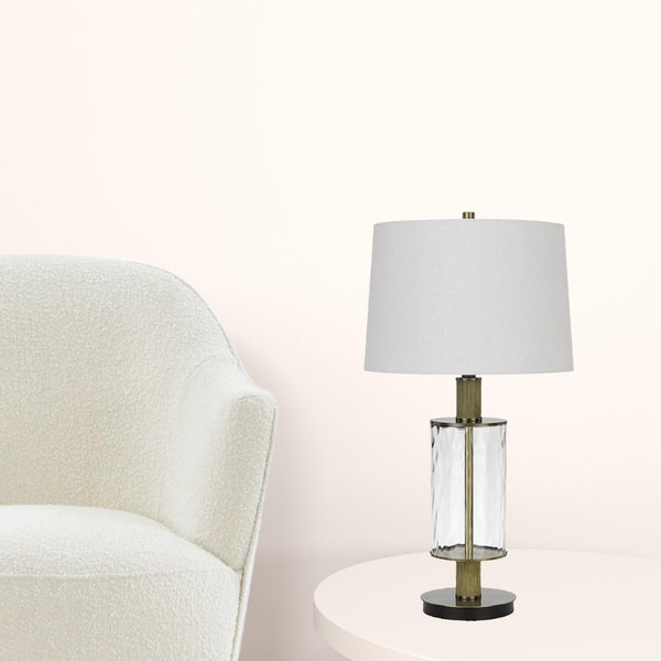 HomeRoots 31" Clear Metal Table Lamp - Modern Dimmable Design with White Empire Shade & Wood Accents for Any Room 524713