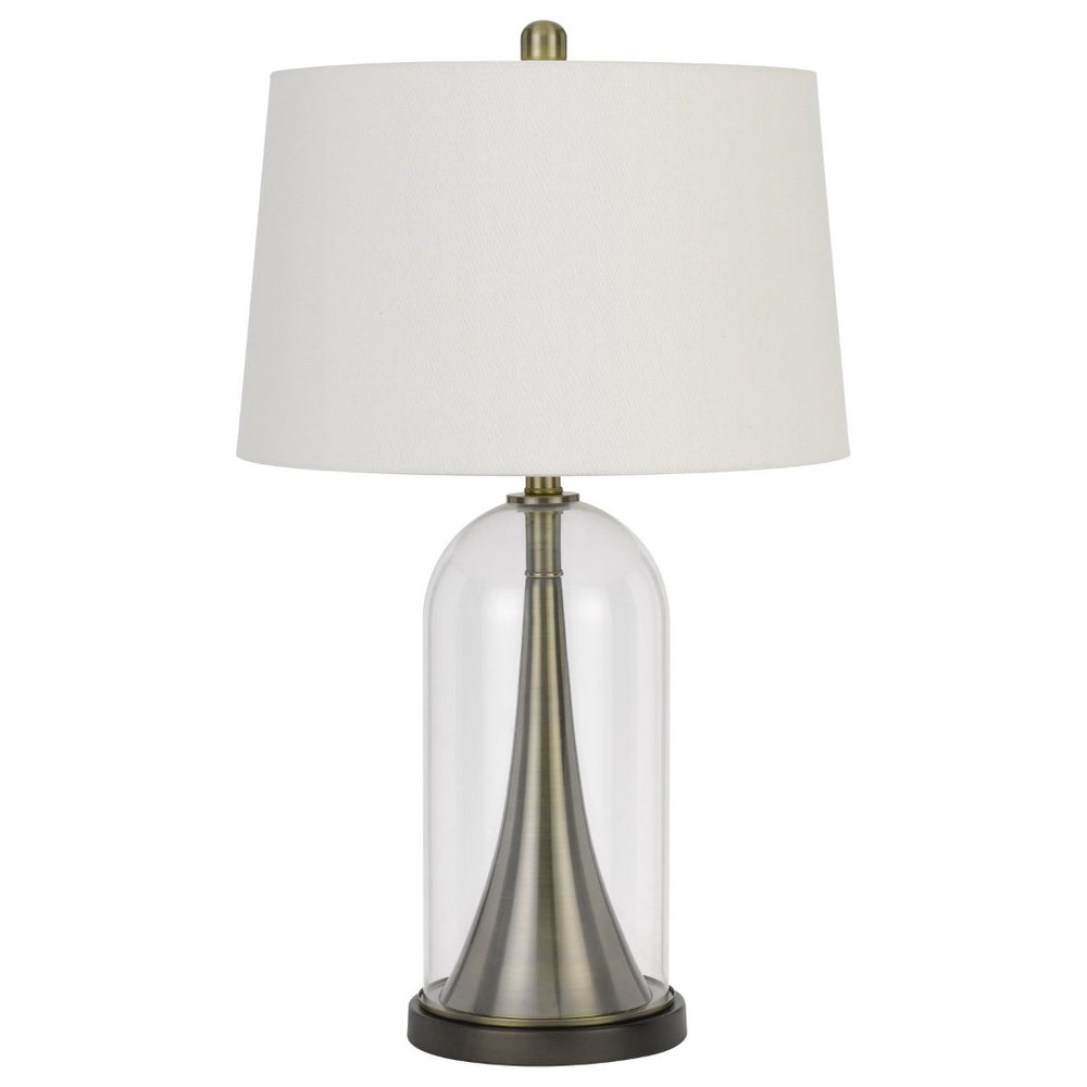 HomeRoots 29" Clear Metal Table Lamp with White Empire Shade - Modern, Stylish Lighting for Any Room Decor 524714