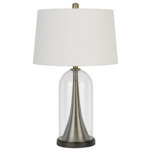 HomeRoots 29" Clear Metal Table Lamp with White Empire Shade - Modern, Stylish Lighting for Any Room Decor 524714