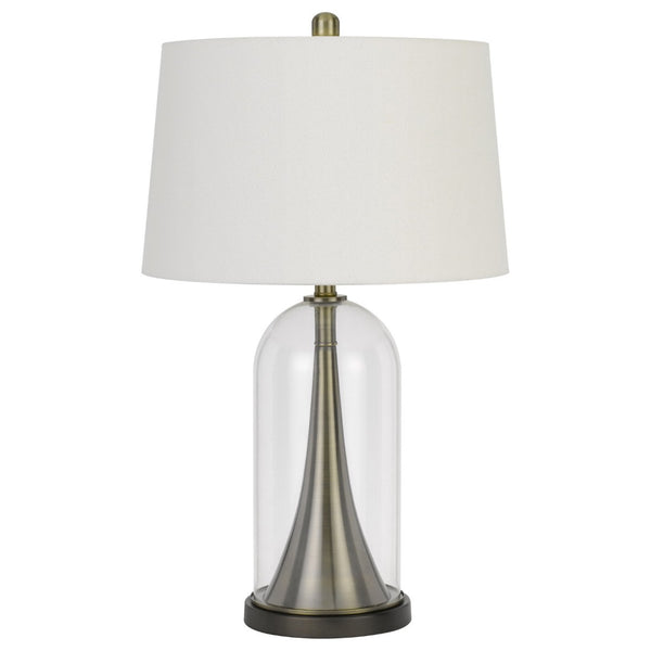 HomeRoots 29" Clear Metal Table Lamp with White Empire Shade - Modern, Stylish Lighting for Any Room Decor 524714