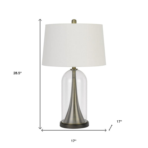 HomeRoots 29" Clear Metal Table Lamp with White Empire Shade - Modern, Stylish Lighting for Any Room Decor 524714