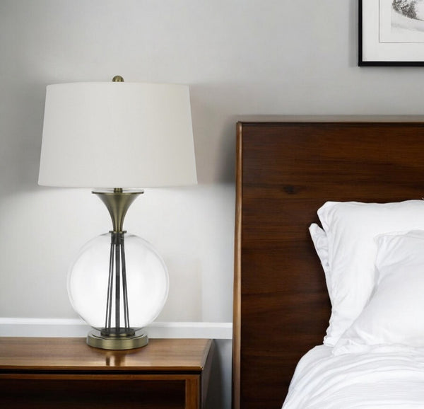 HomeRoots 31" Elegant Bronze Metal Globe Table Lamp with White Shade - Timeless Design for Any Room 524715