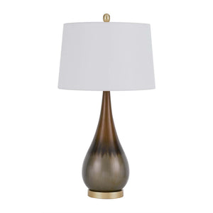 Homeroots 30" Bronze Metal Round Table Lamp With White Empire Shade   524716