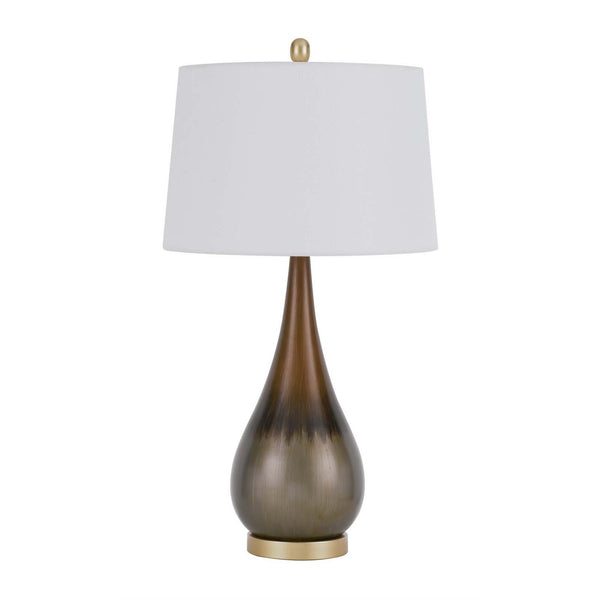 Homeroots 30" Bronze Metal Round Table Lamp With White Empire Shade   524716