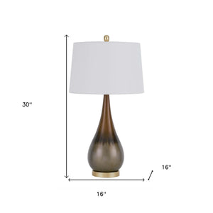 Homeroots 30" Bronze Metal Round Table Lamp With White Empire Shade   524716